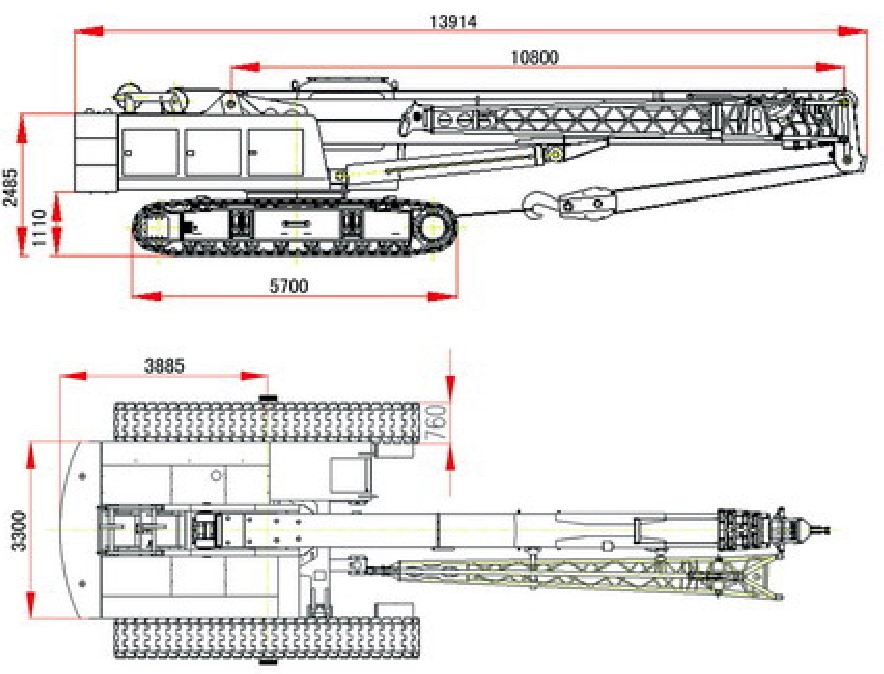 Габаритные размеры гусеничного крана с телескопической стрелой SMARTER SMQ500A