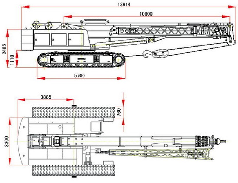Габаритные размеры гусеничного крана с телескопической стрелой SMARTER SMQ500D